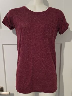 Awake Burgundy Heathered Rolled Sleeve Tshirt.